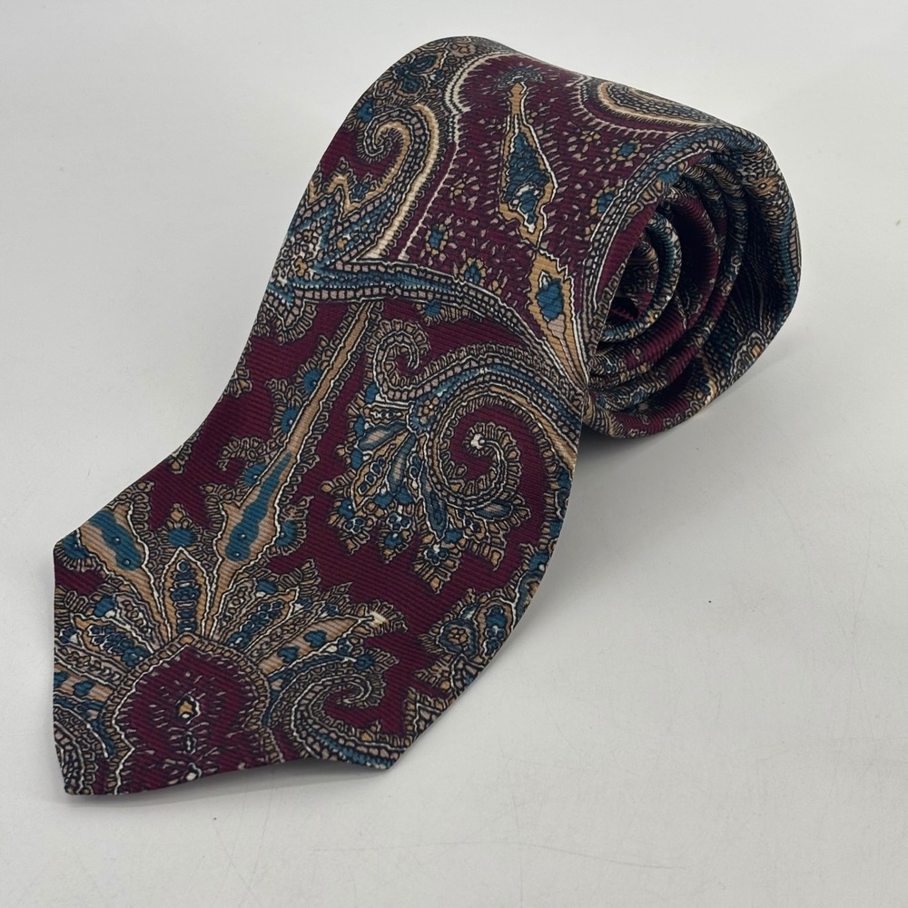 Brooks Brothers Necktie Mens 3.75" Burgundy Paisley 100% Silk Made in USA Tie